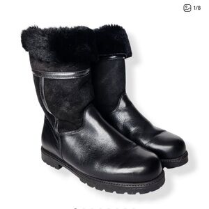 La Canadienne Kosmo Black Leather Suede Fur Shearling Foldover Boots Size 9